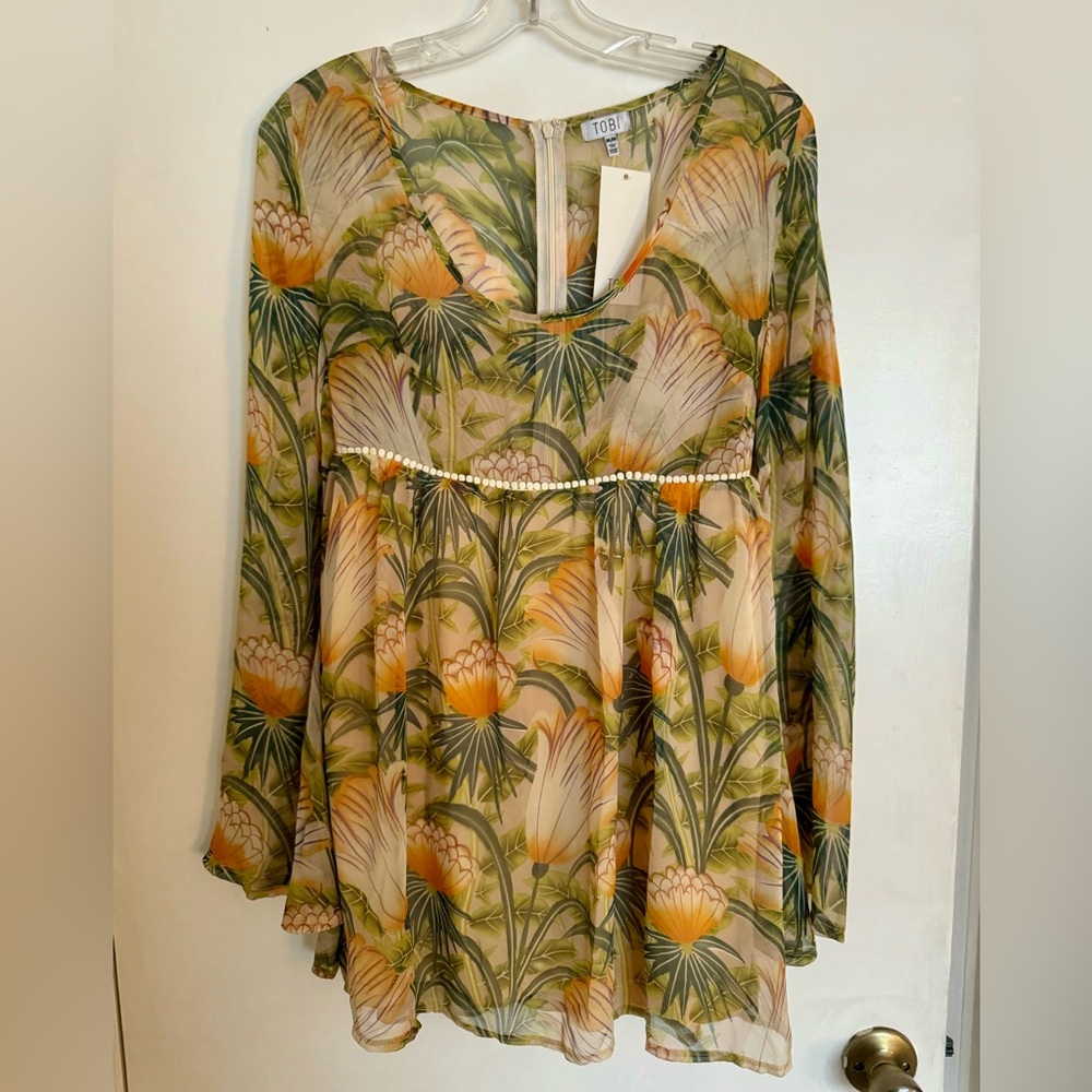 *NWT* long-sleeve sheer babydoll mini dress size medium